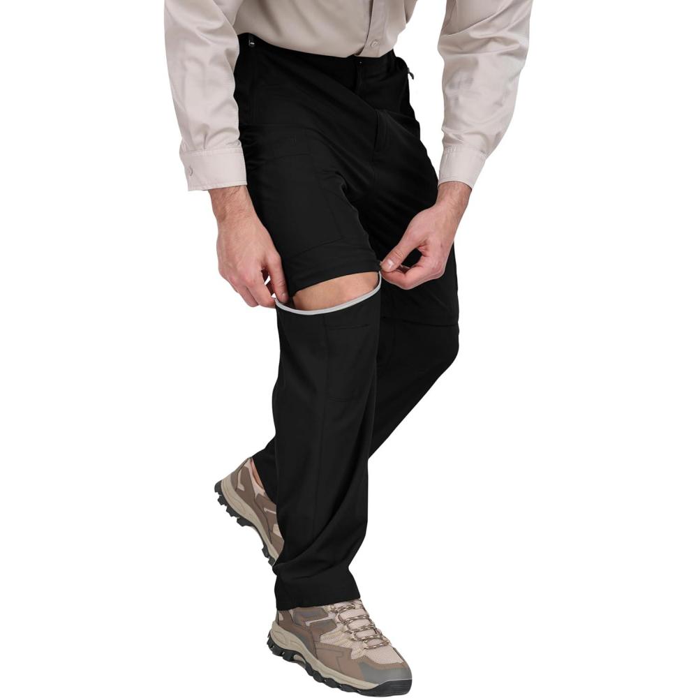 image:imageMoFiz Mens Hiking Pants Water Resistant QuickDry Lightweight Outdoor Sweatpants Convertible Zip Off Shorts 5Zip PocketsBlack