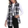 MoFiz Womens Long Flannel Plaid Vest Fall Winter Button Down Sleeveless Blazer Jackets Cardigan Coat Outerwear With Pockets(A01-black White)