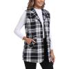MoFiz Womens Long Flannel Plaid Vest Fall Winter Button Down Sleeveless Blazer Jackets Cardigan Coat Outerwear With Pockets(A01-black White)