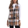 MoFiz Womens Long Flannel Plaid Vest Fall Winter Button Down Sleeveless Blazer Jackets Cardigan Coat Outerwear With Pockets(A02-brown)
