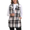 MoFiz Womens Long Flannel Plaid Vest Fall Winter Button Down Sleeveless Blazer Jackets Cardigan Coat Outerwear With Pockets(A03-black Brown)