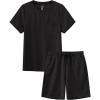 MoFiz Boy’s Short Set 2 Piece Crewneck T-Shirt and Short Outfits Summer Casual Sets for Kids(Black)