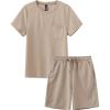 MoFiz Boy’s Short Set 2 Piece Crewneck T-Shirt and Short Outfits Summer Casual Sets for Kids(Light Khaki)