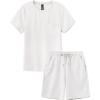 MoFiz Boy’s Short Set 2 Piece Crewneck T-Shirt and Short Outfits Summer Casual Sets for Kids(White)