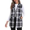 MoFiz Womens Long Flannel Plaid Vest Fall Winter Button Down Sleeveless Blazer Jackets Cardigan Coat Outerwear With Pockets(A01-black White)