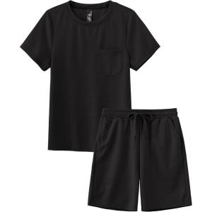MoFiz Boy’s Short Set 2 Piece Crewneck T-Shirt and Short Outfits Summer Casual Sets for Kids(Black)