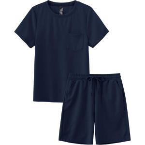 MoFiz Boy’s Short Set 2 Piece Crewneck T-Shirt and Short Outfits Summer Casual Sets for Kids(Navy Blue)