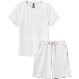 MoFiz Boy’s Short Set 2 Piece Crewneck T-Shirt and Short Outfits Summer Casual Sets for Kids(White)