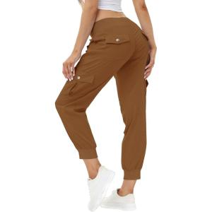 MoFiz Women’s Lightweight Hiking Cargo Pants Outdoor Quick Dry Casual Travel Sweatpants Joggers Elastic Waist Button Pockets(A09-earthy Yellow)