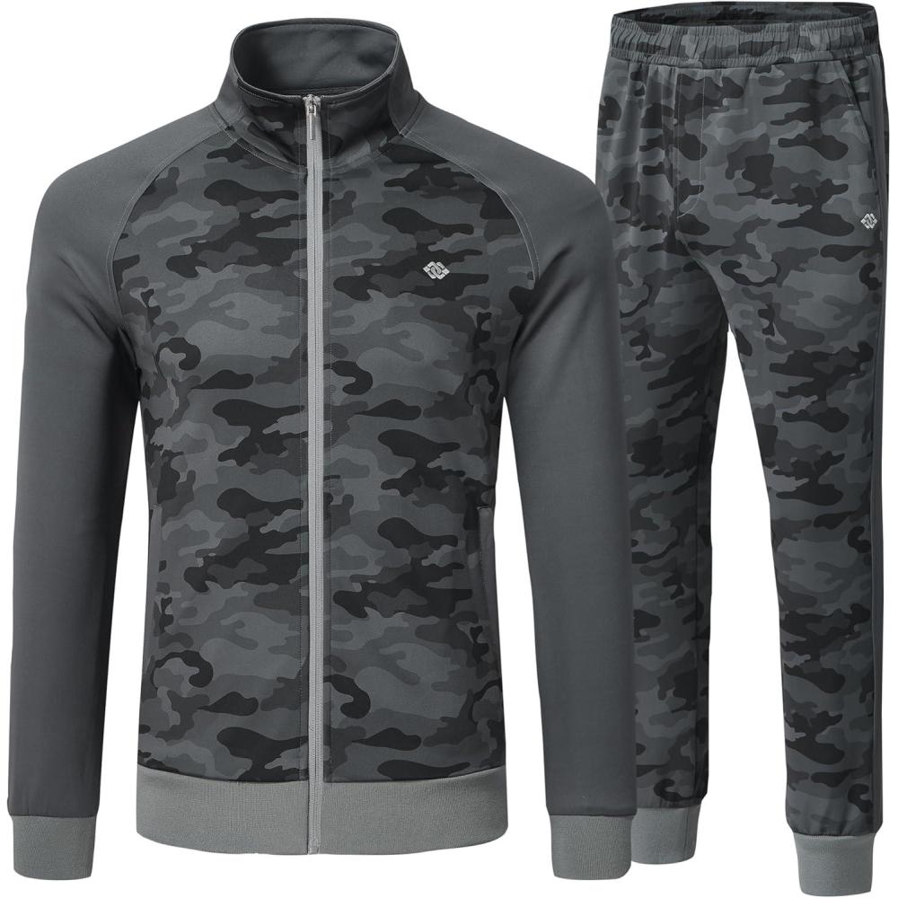 image:imageMoFiz Mens Full Zip up Tracksuits Sports Activewear Sweatsuits Long Sleeve Jacket amp Athletic Pants 2PCS Track Suit CamoGrey M