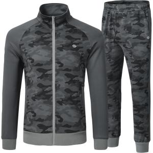 MoFiz Men’s Full Zip up Tracksuits Sports Activewear Sweatsuits Long Sleeve Jacket & Athletic Pants 2PCS Track Suit Camo-Grey M