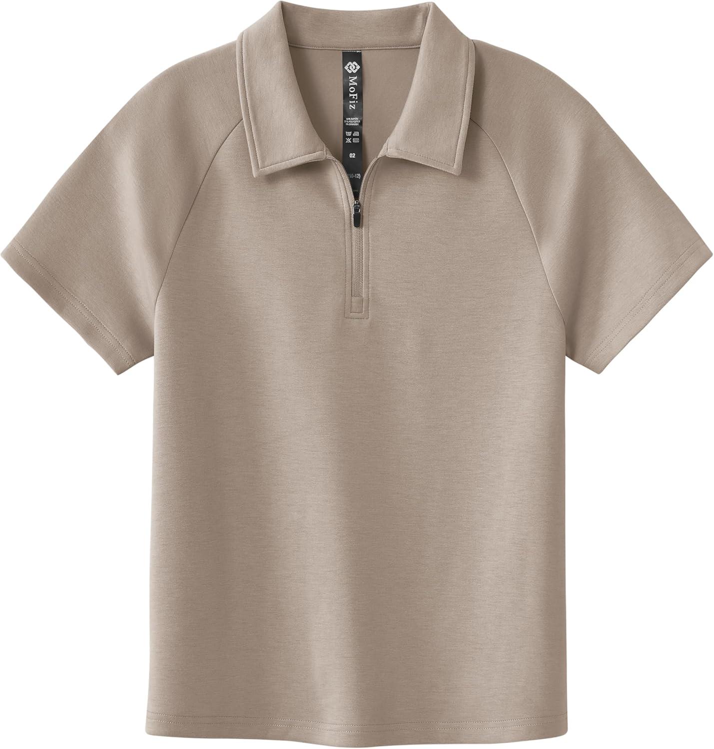 image:imageMoFiz Boys Short Set QuarterZip TShirt and Shorts Lounge Sets Summer Casual Athletic Vacation Beach OutfitsLight Khaki
