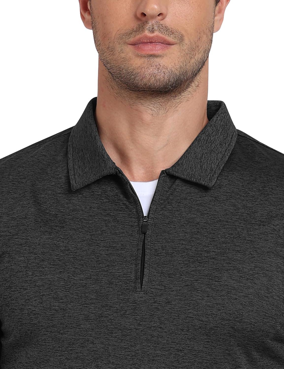 image:imageMoFiz Lightweight Mens Long Sleeve Polo Shirts Quarter Zipper Pullover Mens Polo ShirtsGrey