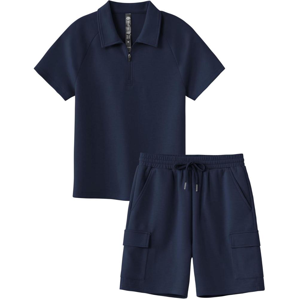 image:imageMoFiz Boys Short Set QuarterZip TShirt and Shorts Lounge Sets Summer Casual Athletic Vacation Beach OutfitsNavy Blue