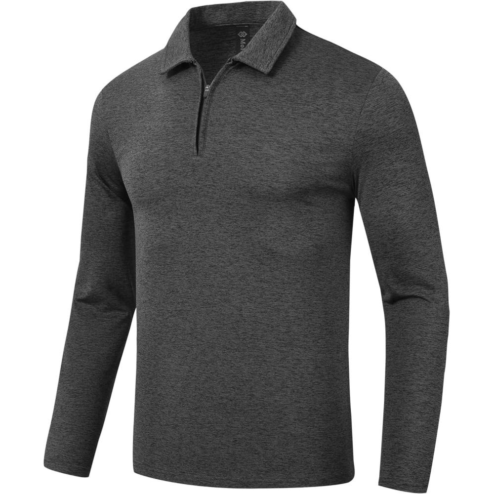 image:imageMoFiz Lightweight Mens Long Sleeve Polo Shirts Quarter Zipper Pullover Mens Polo ShirtsGrey