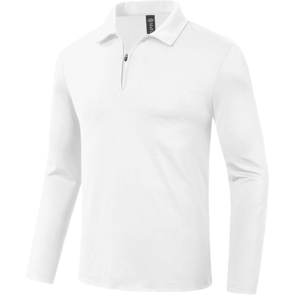 image:imageMoFiz Lightweight Mens Long Sleeve Polo Shirts Quarter Zipper Pullover Mens Polo ShirtsWhite