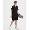 MoFiz Boys Short Set Quarter-Zip T-Shirt and Shorts Lounge Sets Summer Casual Athletic Vacation Beach Outfits(Black)