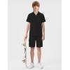 MoFiz Boys Short Set Quarter-Zip T-Shirt and Shorts Lounge Sets Summer Casual Athletic Vacation Beach Outfits(Black)
