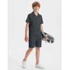MoFiz Boys Short Set Quarter-Zip T-Shirt and Shorts Lounge Sets Summer Casual Athletic Vacation Beach Outfits(Gray)