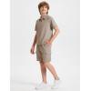 MoFiz Boys Short Set Quarter-Zip T-Shirt and Shorts Lounge Sets Summer Casual Athletic Vacation Beach Outfits(Light Khaki)