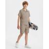 MoFiz Boys Short Set Quarter-Zip T-Shirt and Shorts Lounge Sets Summer Casual Athletic Vacation Beach Outfits(Light Khaki)