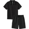 MoFiz Boys Short Set Quarter-Zip T-Shirt and Shorts Lounge Sets Summer Casual Athletic Vacation Beach Outfits(Black)