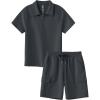 MoFiz Boys Short Set Quarter-Zip T-Shirt and Shorts Lounge Sets Summer Casual Athletic Vacation Beach Outfits(Gray)