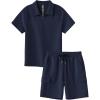 MoFiz Boys Short Set Quarter-Zip T-Shirt and Shorts Lounge Sets Summer Casual Athletic Vacation Beach Outfits(Navy Blue)