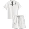 MoFiz Boys Short Set Quarter-Zip T-Shirt and Shorts Lounge Sets Summer Casual Athletic Vacation Beach Outfits(White)