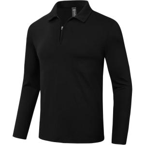 MoFiz Lightweight Men’s Long Sleeve Polo Shirts Quarter Zipper Pullover Men’s Polo Shirts(Black)