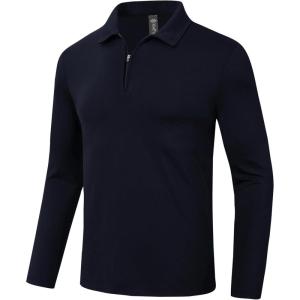 MoFiz Lightweight Men’s Long Sleeve Polo Shirts Quarter Zipper Pullover Men’s Polo Shirts(Navy)