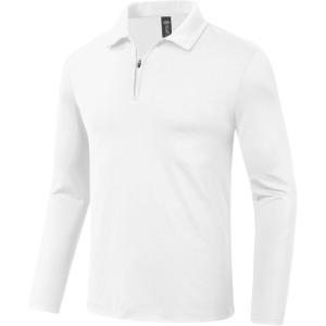 MoFiz Lightweight Men’s Long Sleeve Polo Shirts Quarter Zipper Pullover Men’s Polo Shirts(White)
