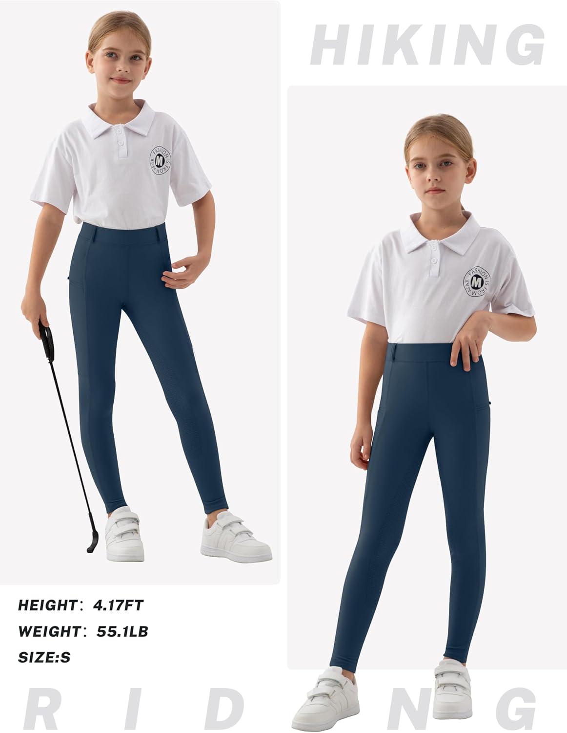 image:imageMoFiz Girls Horse Riding Pants Summer Full Seat Silicone Kids Equestrian Breeches Youth Schooling Tights Zipper PocketsA03dark Blue