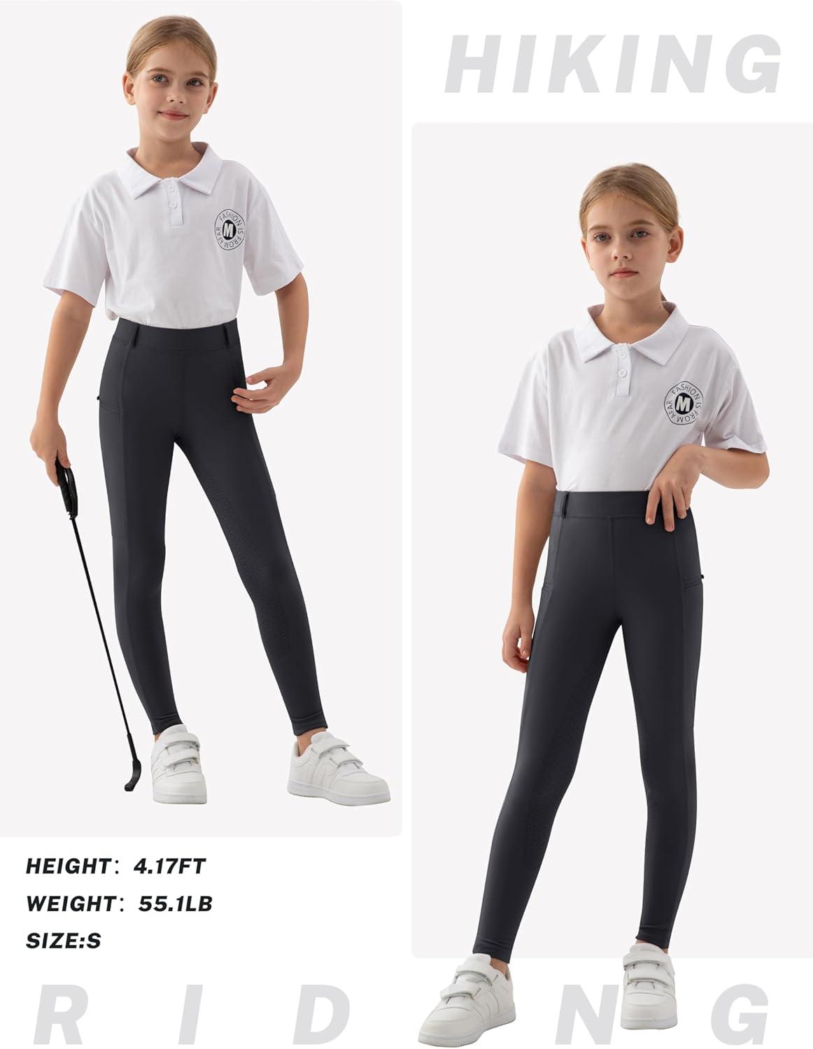 image:imageMoFiz Girls Horse Riding Pants Summer Full Seat Silicone Kids Equestrian Breeches Youth Schooling Tights Zipper PocketsA04dark Gray
