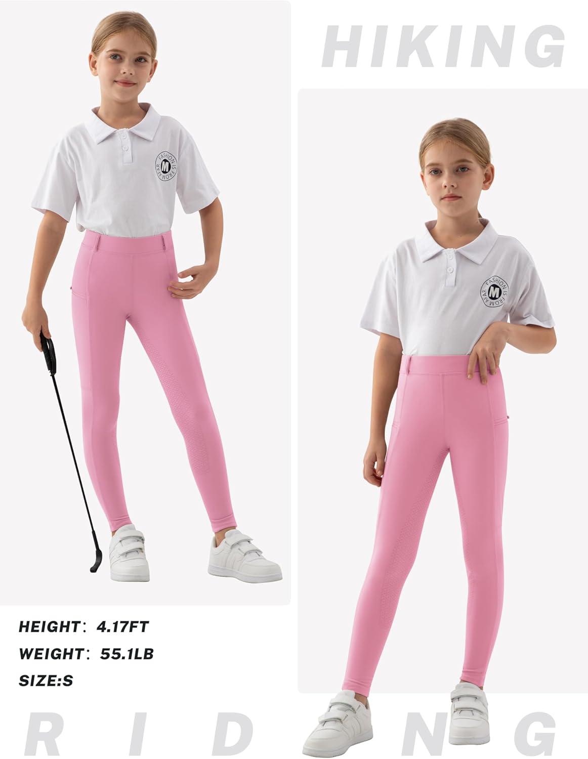 image:imageMoFiz Girls Horse Riding Pants Summer Full Seat Silicone Kids Equestrian Breeches Youth Schooling Tights Zipper PocketsA06pink