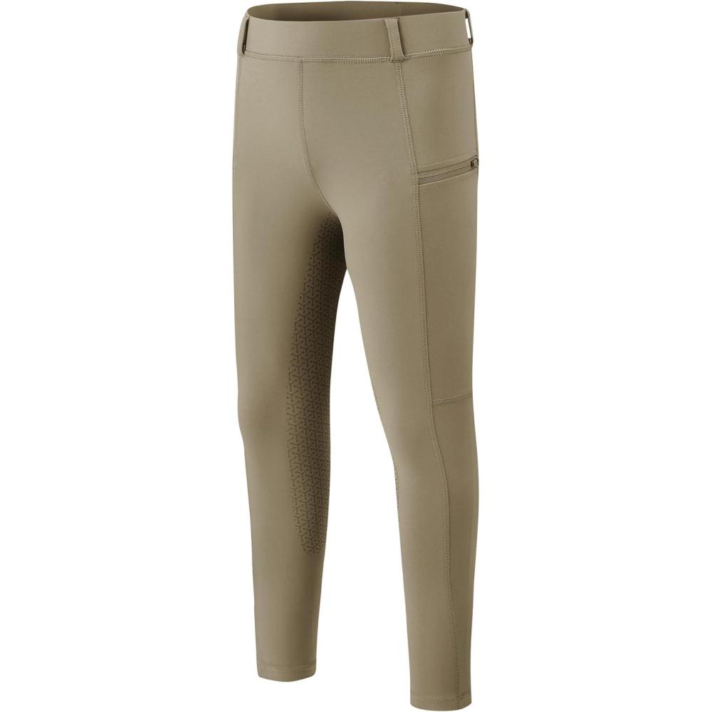 image:imageMoFiz Girls Horse Riding Pants Summer Full Seat Silicone Kids Equestrian Breeches Youth Schooling Tights Zipper PocketsA01khaki