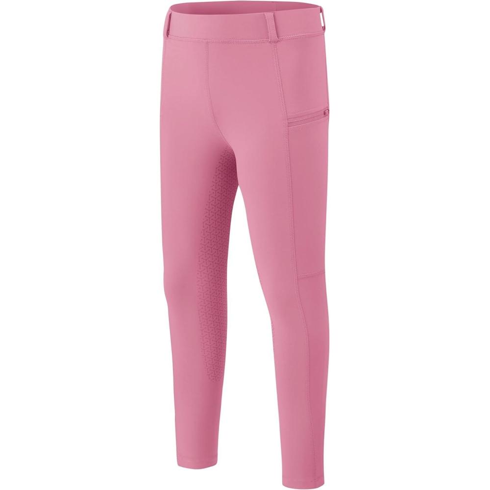 image:imageMoFiz Girls Horse Riding Pants Summer Full Seat Silicone Kids Equestrian Breeches Youth Schooling Tights Zipper PocketsA06pink