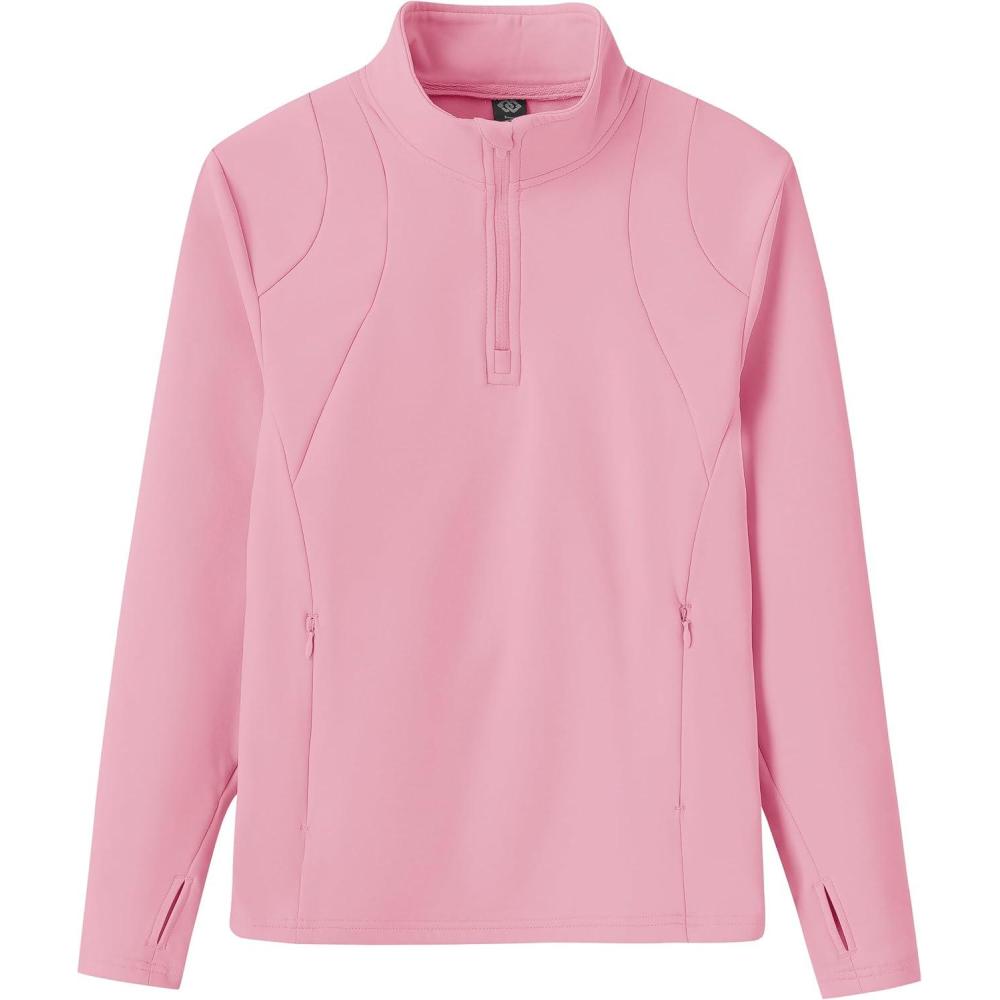 image:imageMoFiz Girls Long Sleeve Equestrian Riding Shirt Soft Thermal Half Zip Fleece Lined Jacket for Winter Horseback Riding KidsPink