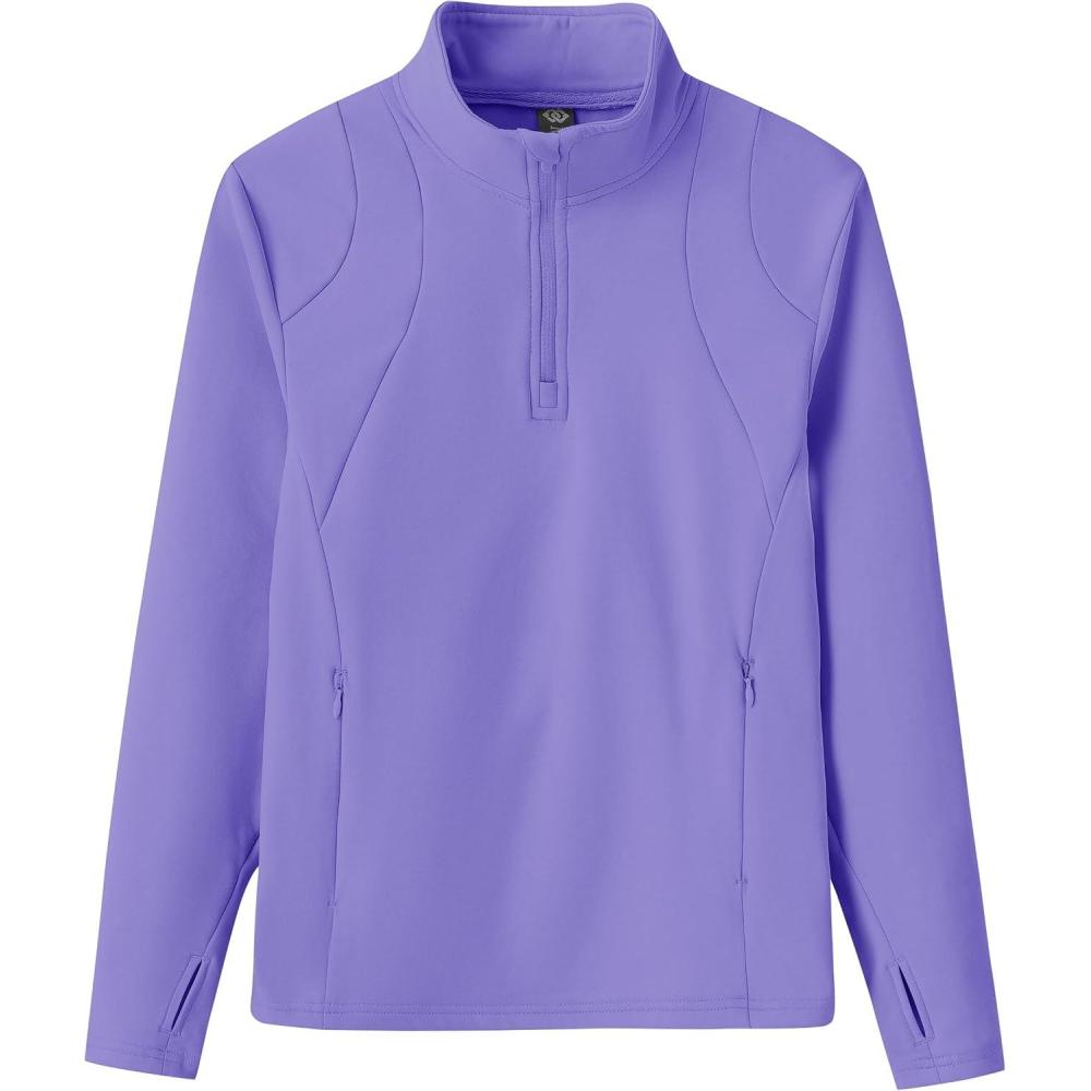 image:imageMoFiz Girls Long Sleeve Equestrian Riding Shirt Soft Thermal Half Zip Fleece Lined Jacket for Winter Horseback Riding KidsPurple