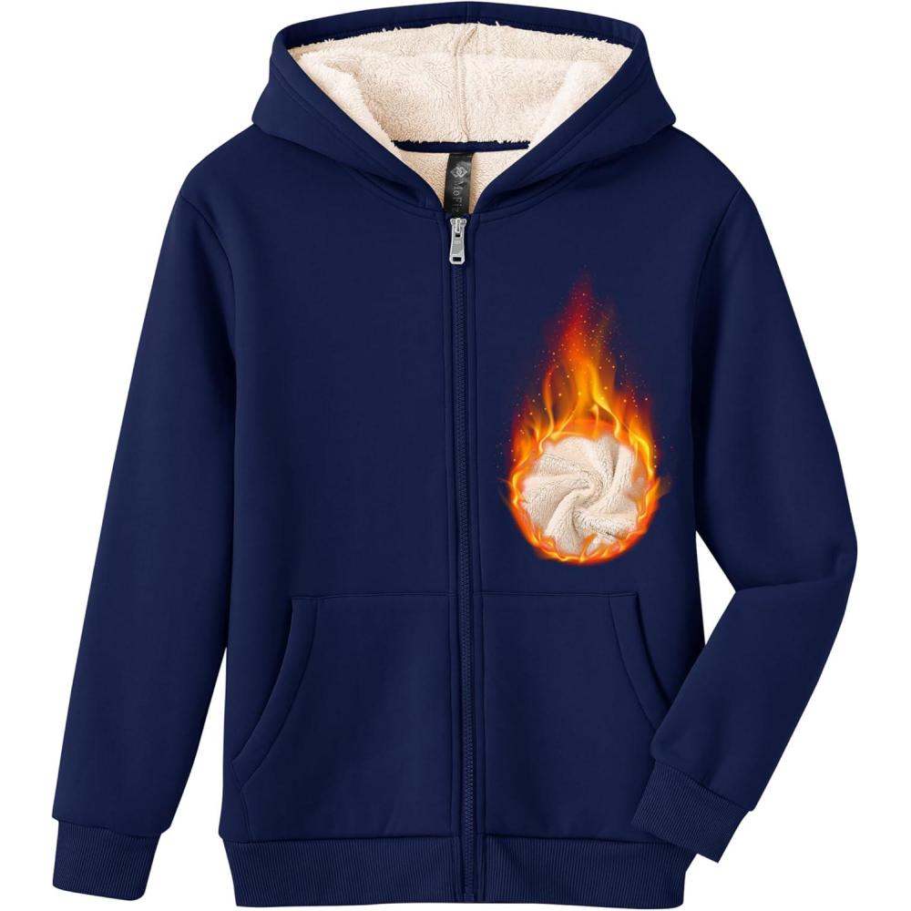image:imageMoFiz Kids Fleece Jackets Sherpa Lined Hoodie Jacket Hooded Zip up Sweatshirt Coats for Boys Girls Winter Casual OuterwearNavy Blue