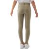 MoFiz Girls Horse Riding Pants Summer Full Seat Silicone Kids Equestrian Breeches Youth Schooling Tights Zipper Pockets(A01-khaki)