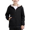 MoFiz Kids Fleece Jackets Sherpa Lined Hoodie Jacket Hooded Zip up Sweatshirt Coats for Boys Girls Winter Casual Outerwear(Black)