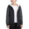 MoFiz Kids Fleece Jackets Sherpa Lined Hoodie Jacket Hooded Zip up Sweatshirt Coats for Boys Girls Winter Casual Outerwear(Black+grey)