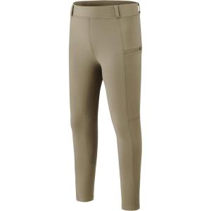 MoFiz Girls Horse Riding Pants Summer Full Seat Silicone Kids Equestrian Breeches Youth Schooling Tights Zipper Pockets(A01-khaki)
