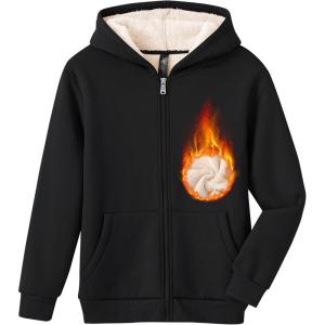 MoFiz Kids Fleece Jackets Sherpa Lined Hoodie Jacket Hooded Zip up Sweatshirt Coats for Boys Girls Winter Casual Outerwear(Black)
