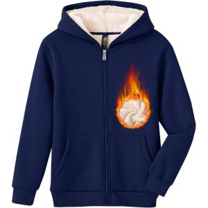 MoFiz Kids Fleece Jackets Sherpa Lined Hoodie Jacket Hooded Zip up Sweatshirt Coats for Boys Girls Winter Casual Outerwear(Navy Blue)