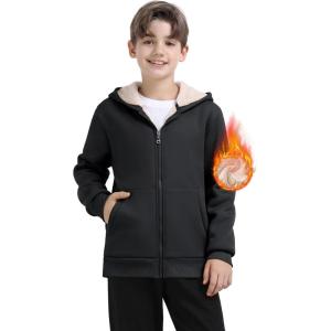 MoFiz Kids Sherpa Lined Hoodie Fleece Jacket Boys Girls Warm Sweatshirt Full Zip Hooded Soft Winter Coat School Outerwear(Dark Grey)