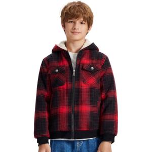MoFiz Kids Sherpa Lined Hoodie Fleece Jacket Boys Girls Warm Sweatshirt Full Zip Hooded Soft Winter Coat School Outerwear(Red Plaid)