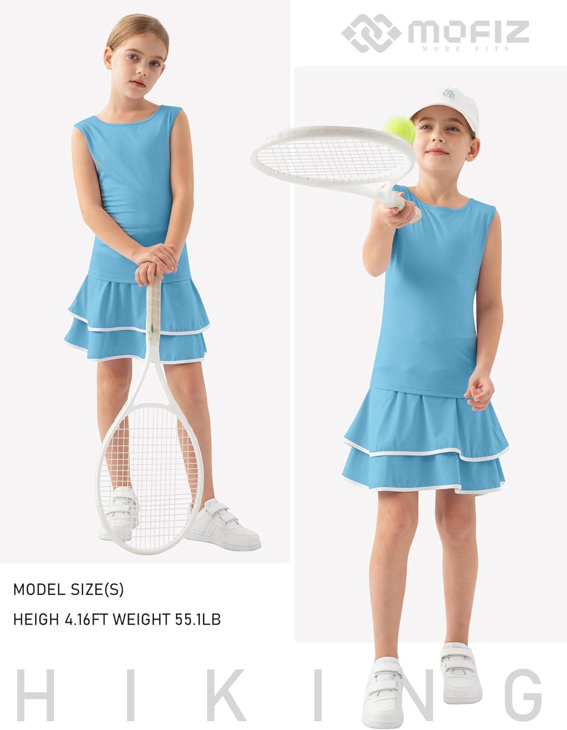 image:imageMoFiz Girls Tennis Golf Dress Outfit Sleeveless Tank Top Sets Athletic Dresses with Shorts PocketsLight Blue