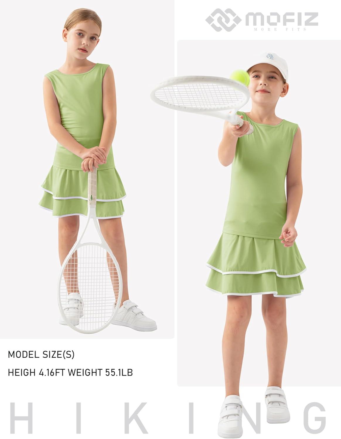 image:imageMoFiz Girls Tennis Golf Dress Outfit Sleeveless Tank Top Sets Athletic Dresses with Shorts PocketsLight Green